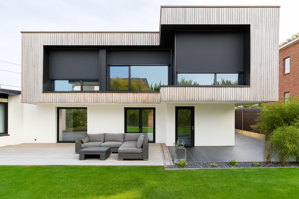 Design woning met screens in RAL 9005 uitvoering